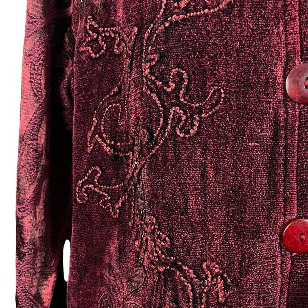 Flashback Burgundy Velvet Beaded Embroidered Whimsigoth Jacket Vintage Womens M - Picture 6 of 16